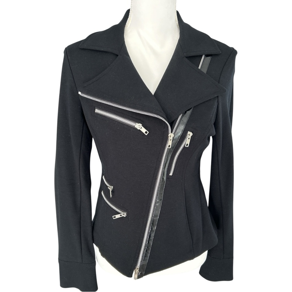 Cachet Black Knit Asymmetrical Zippered Blazer Jacket